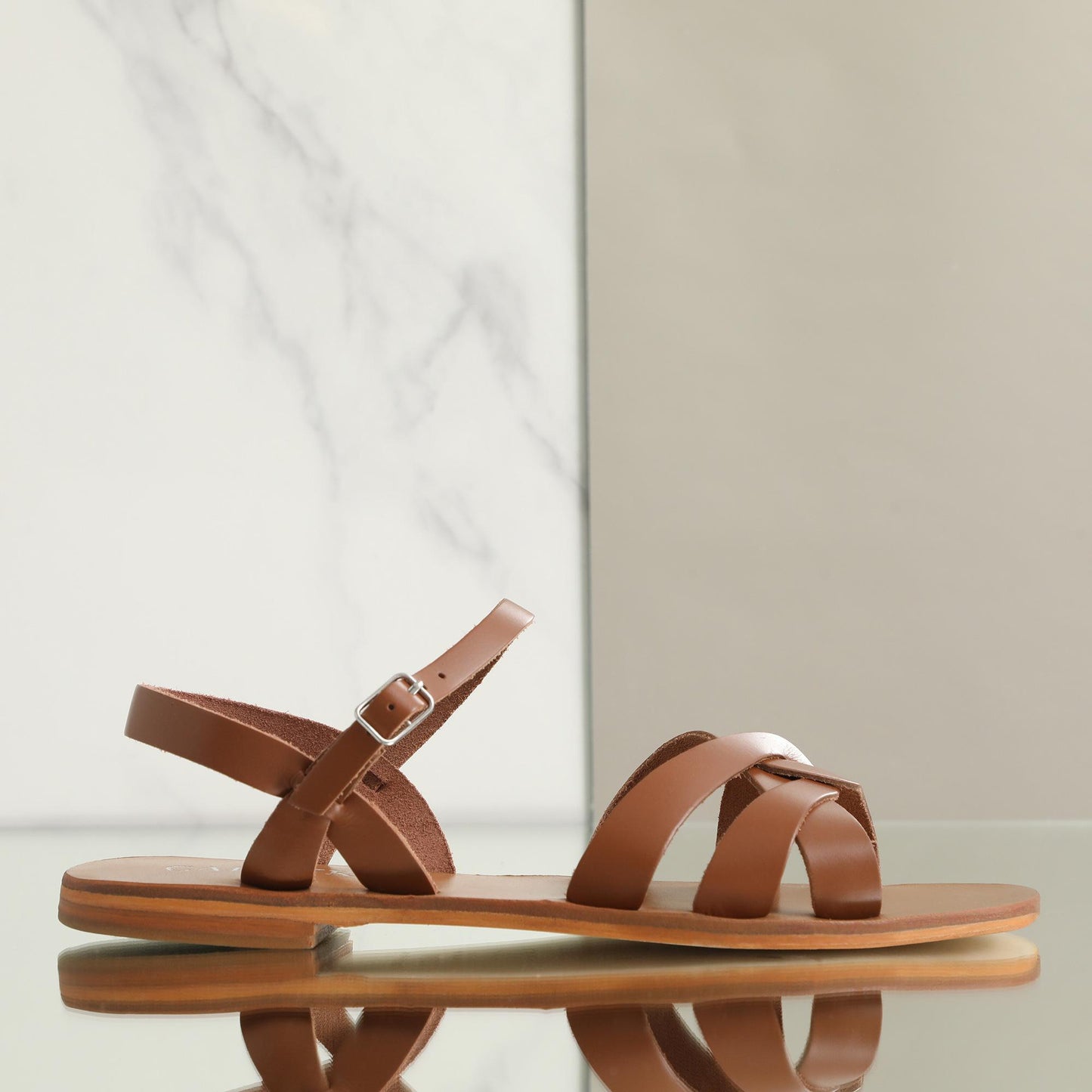 Autumn sandales en cuir camel