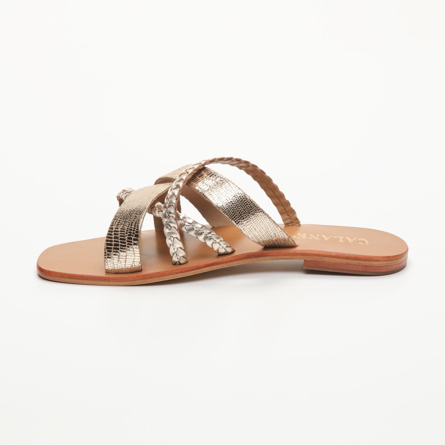 KINEKS sandales en cuir gold lizard gold