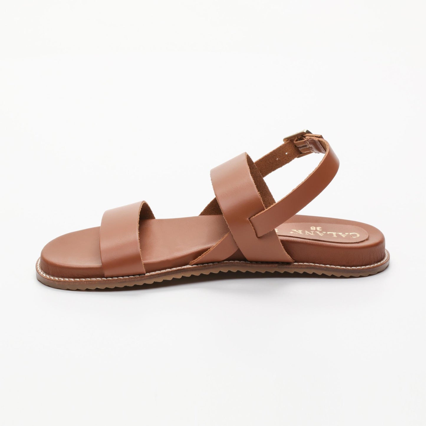 LACHE sandales en cuir camel