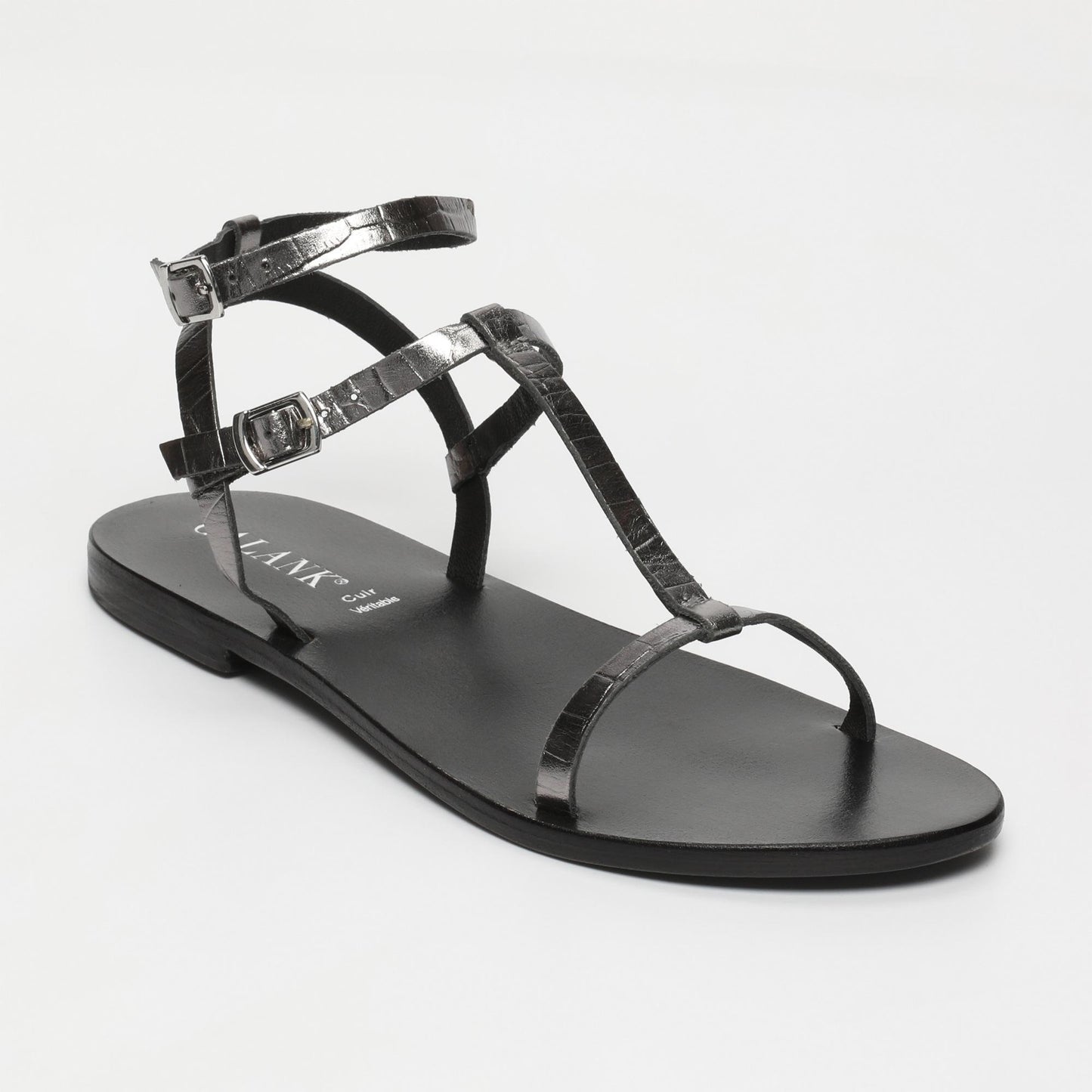 NAMI sandales en cuir pewter croco