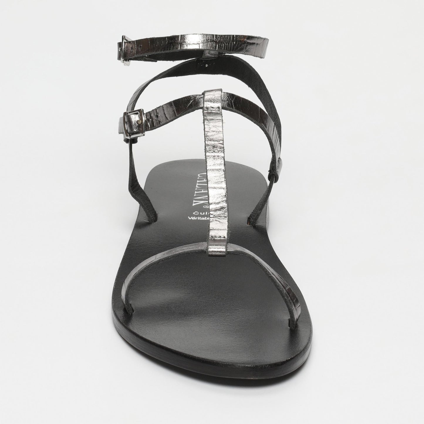 NAMI sandales en cuir pewter croco