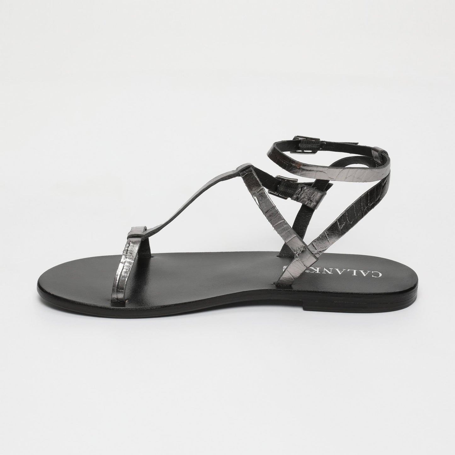 NAMI sandales en cuir pewter croco