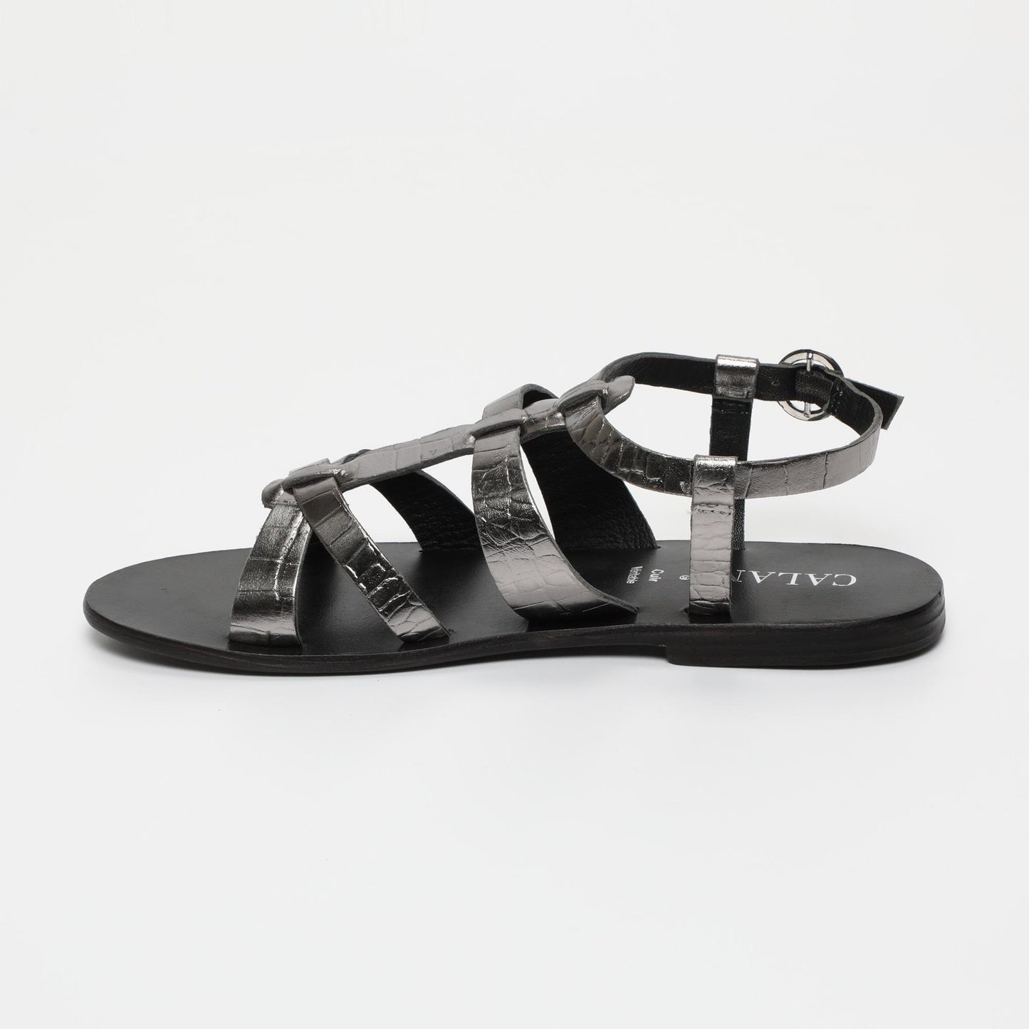 NIMA sandales en cuir pewter croco
