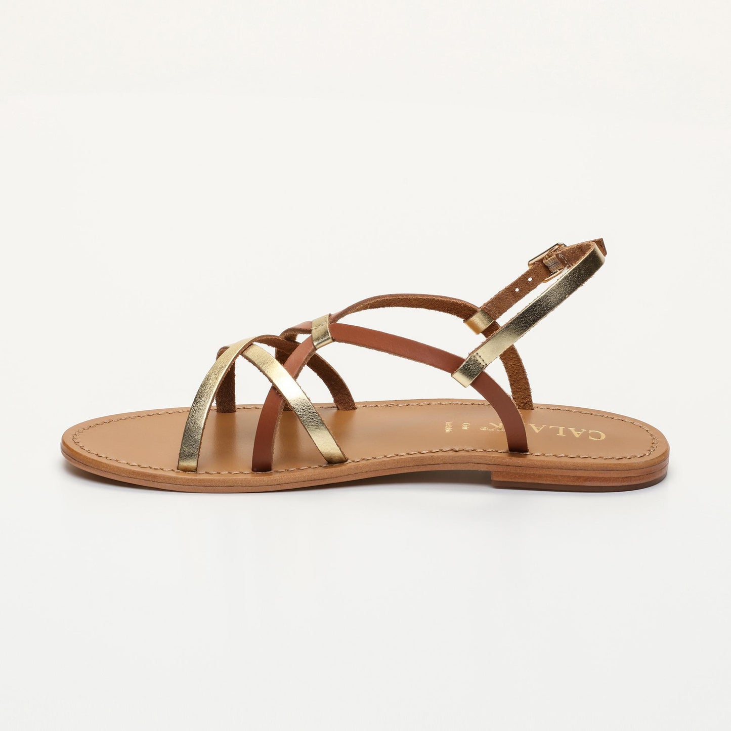 ROZENE sandales en cuir dark gold camel