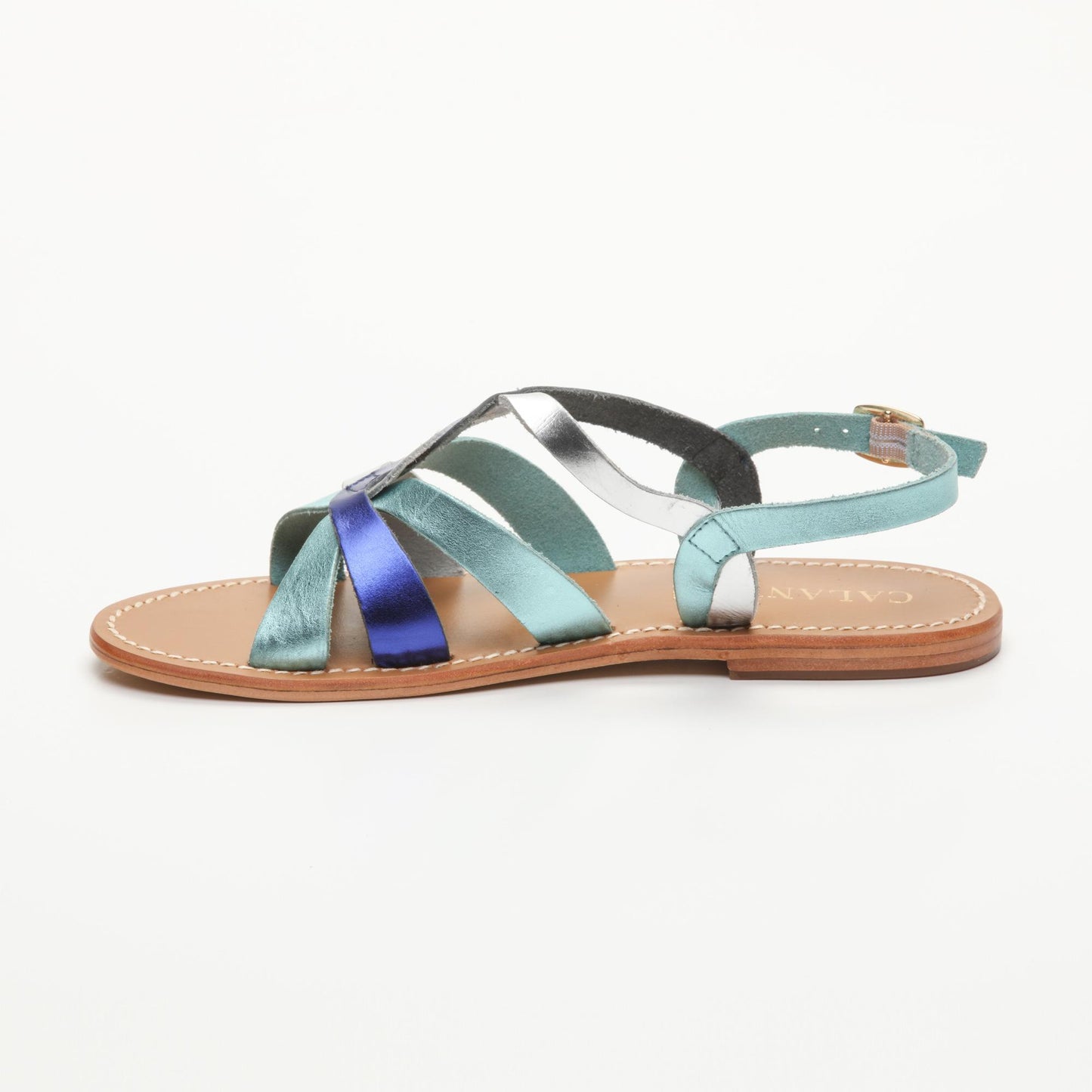 SUZETTE sandales en cuir aqua electric blue silver