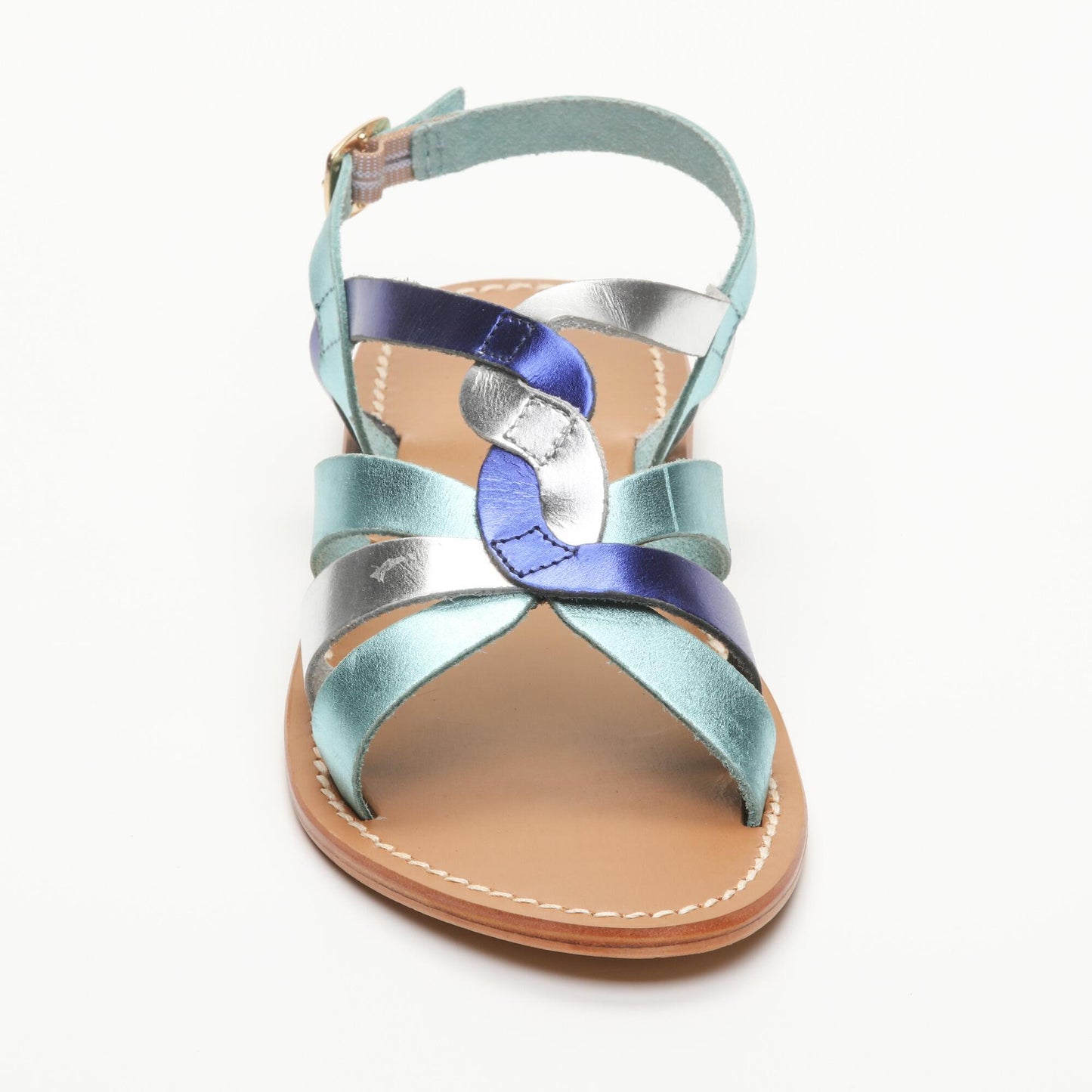 SUZETTE sandales en cuir aqua electric blue silver