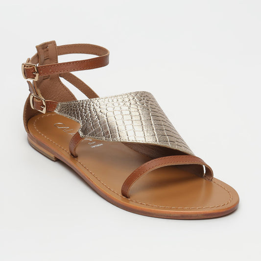 BOTAFOGO sandales en cuir gold croco camel