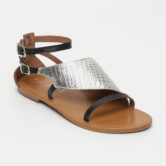 BOTAFOGO sandales en cuir silver croco black