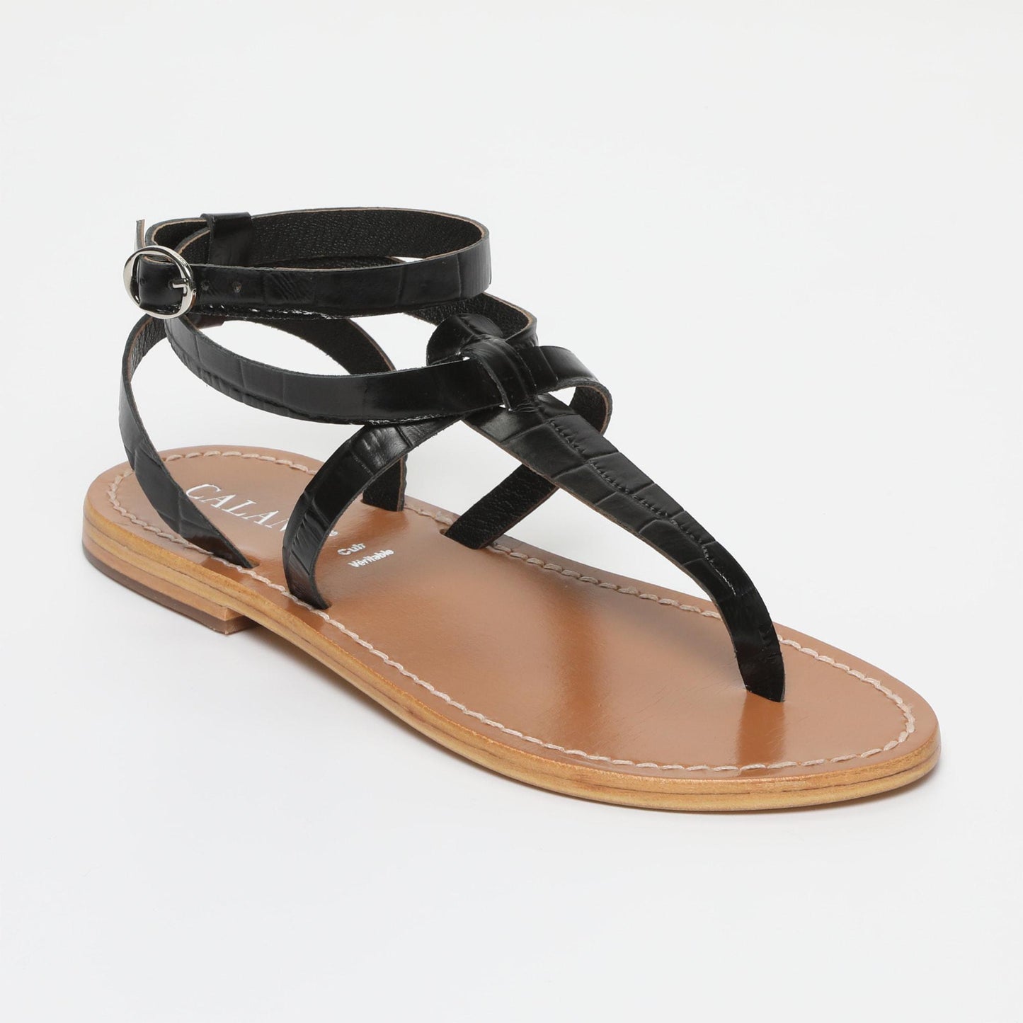 ESTHER sandales en cuir black croco
