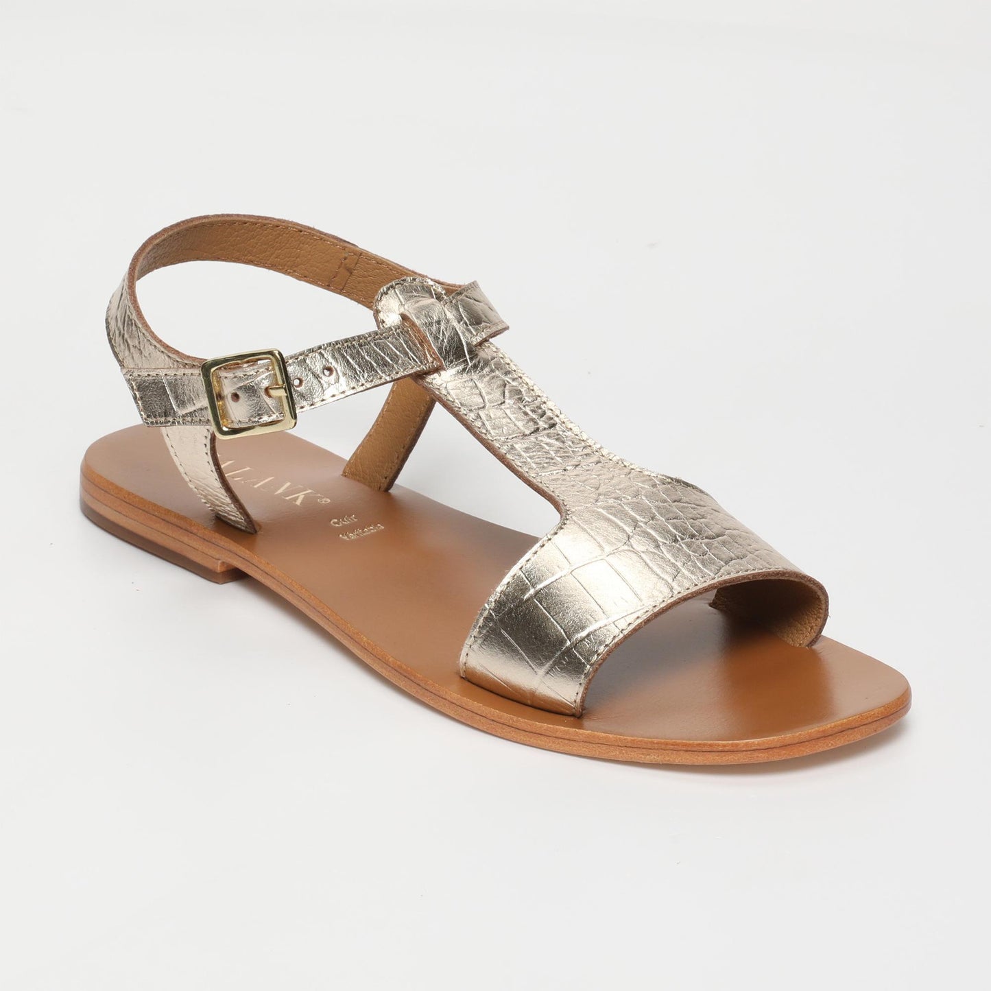 FARNOUSH sandales en cuir lt gold croco