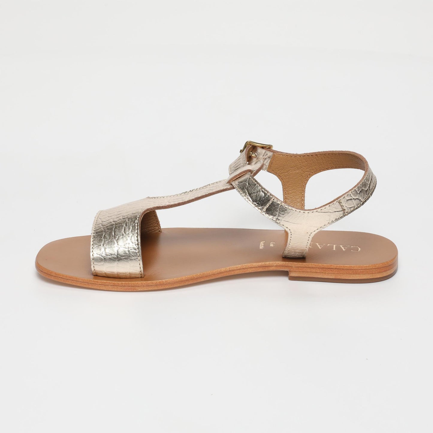 FARNOUSH sandales en cuir lt gold croco