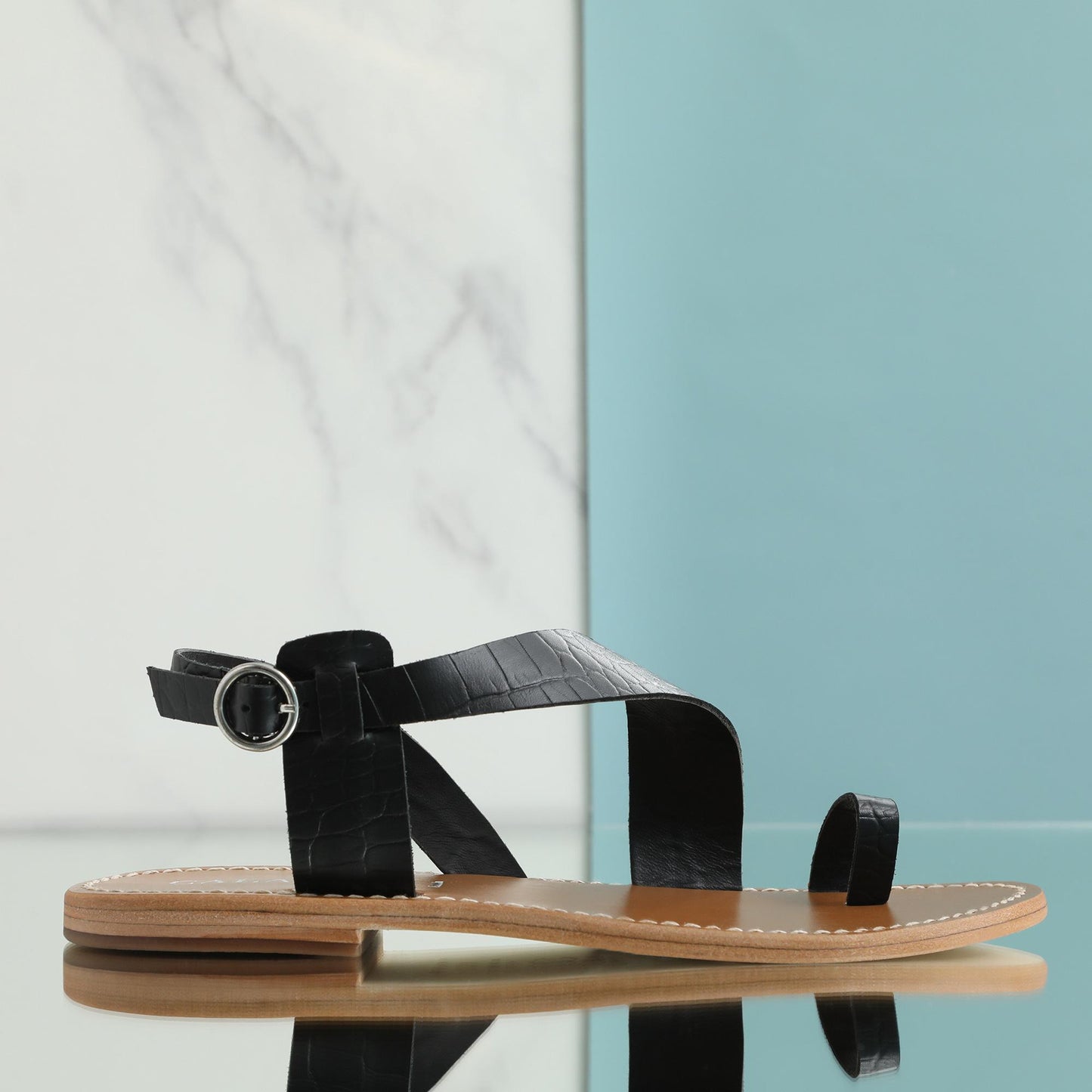 FARSHID sandales en cuir black croco