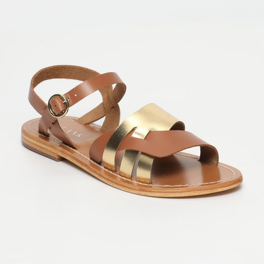 GUONELI sandales en cuir camel dark gold