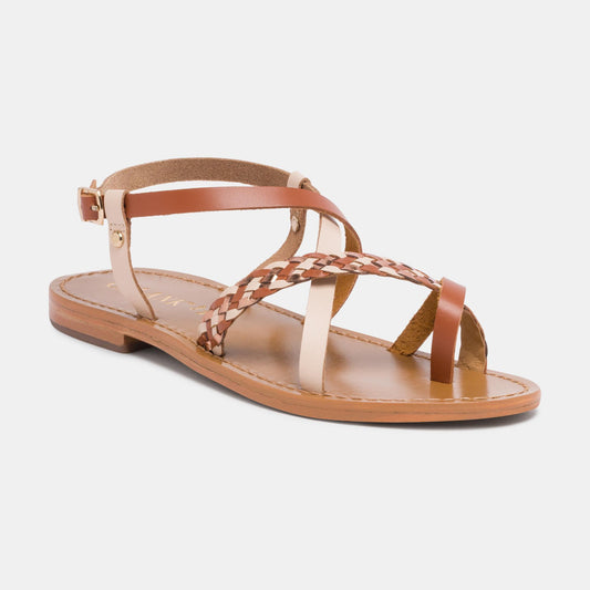 HECLA sandales en cuir tan beige bronze
