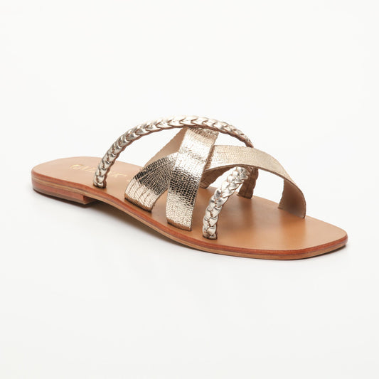 KINEKS sandales en cuir gold lizard gold