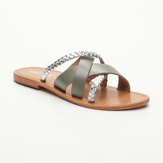 KINEKS sandales en cuir khaki silver