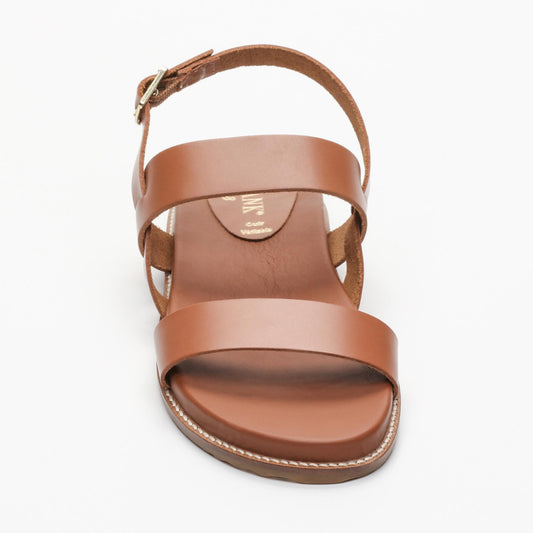LACHE sandales en cuir camel