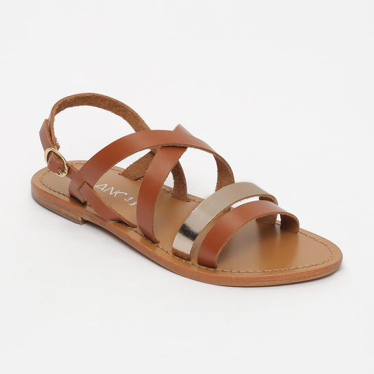 LEBLON sandales en cuir camel gold