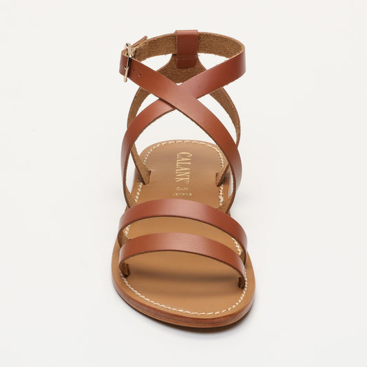LIEN sandales en cuir camel