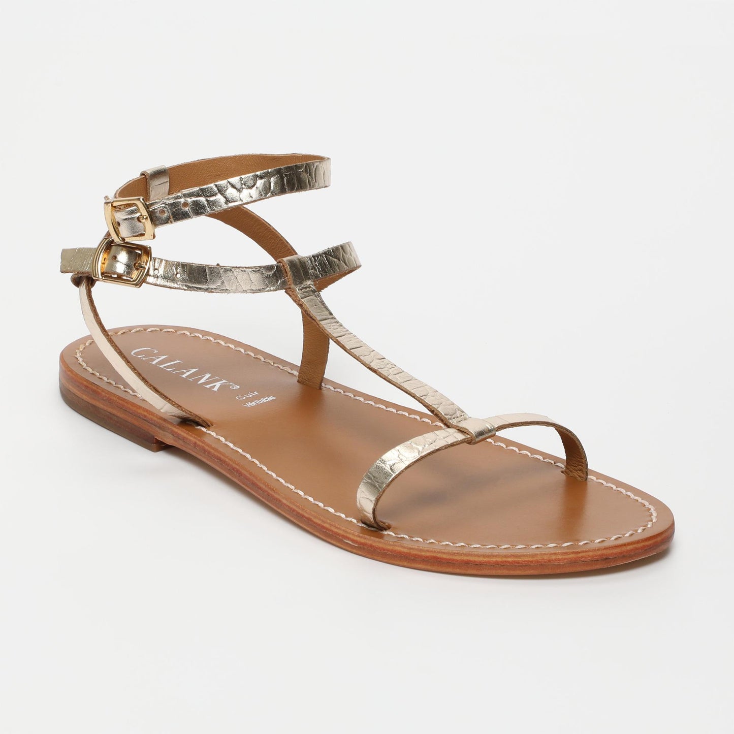 NAMI sandales en cuir lt gold croco