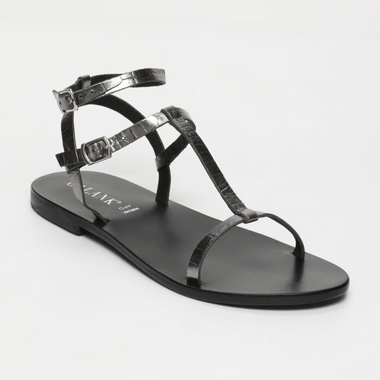 NAMI sandales en cuir pewter croco