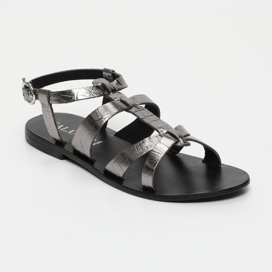 NIMA sandales en cuir pewter croco