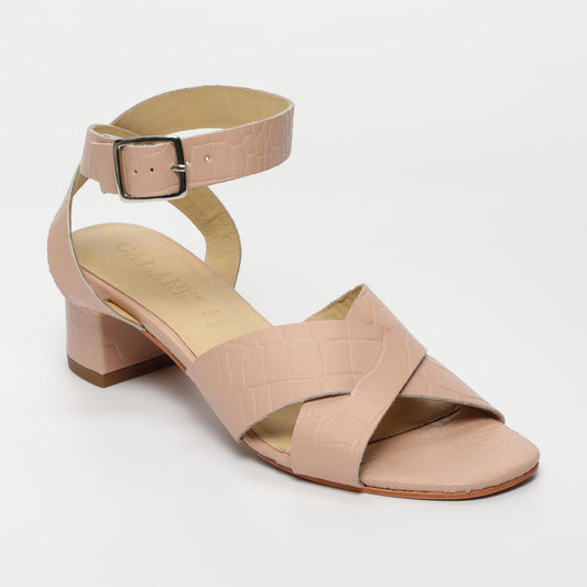 Nonna sandales en cuir nude croco