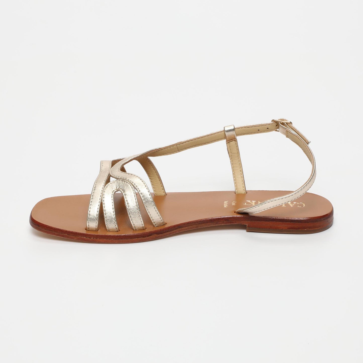 Nya sandales en cuir platinium