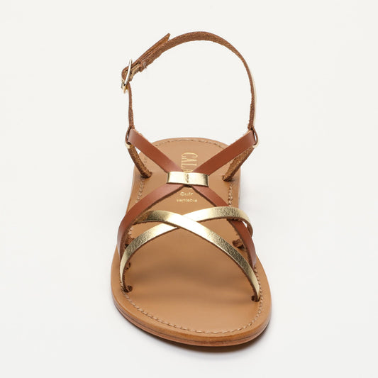 ROZENE sandales en cuir dark gold camel