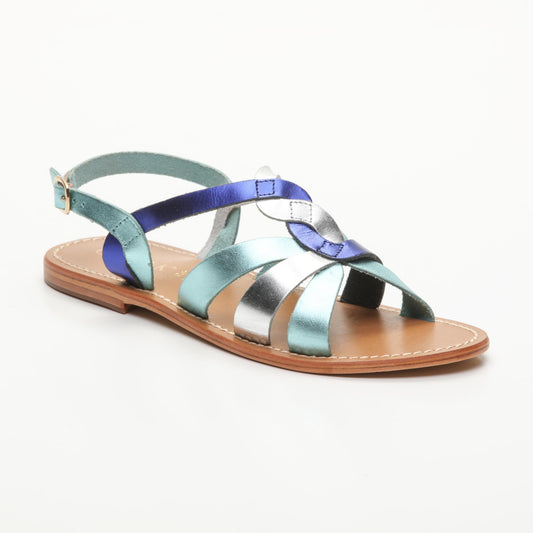 SUZETTE sandales en cuir aqua electric blue silver