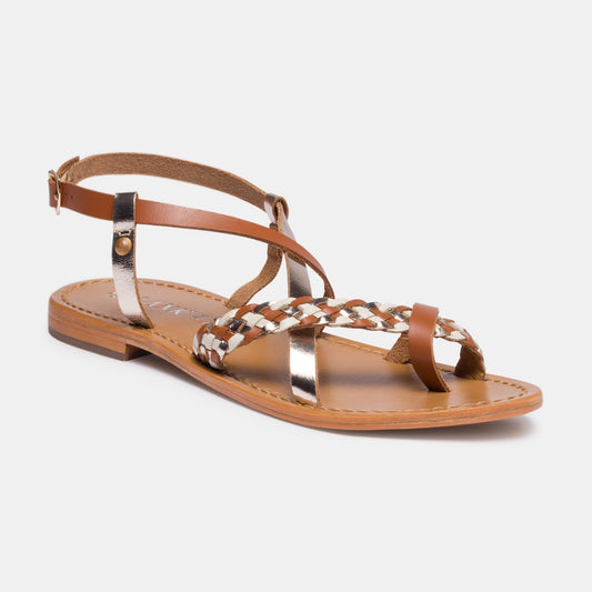 URUGUAIANA sandales en cuir gold camel ivory